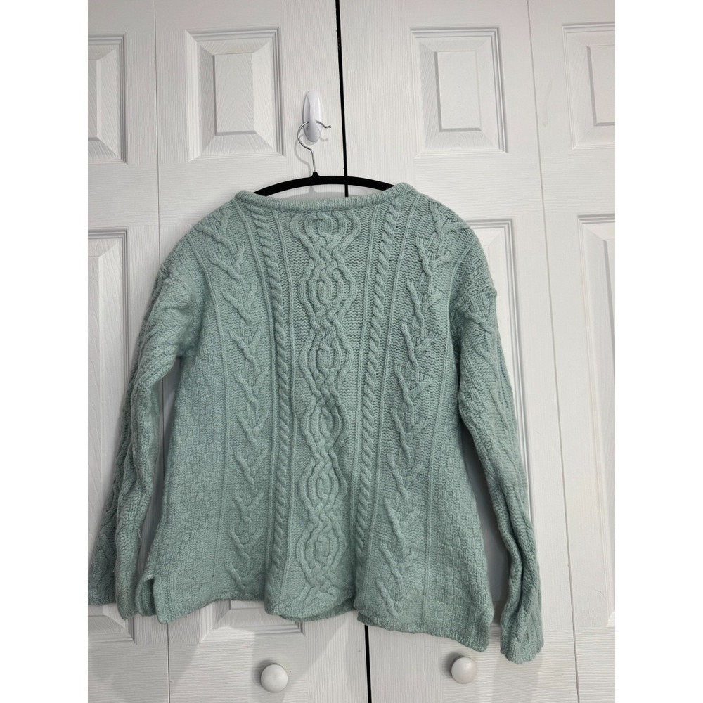 Aran Craft Cable Knit Sweater Women's Small‎ Green 100% Merino Wool Winter Cozy